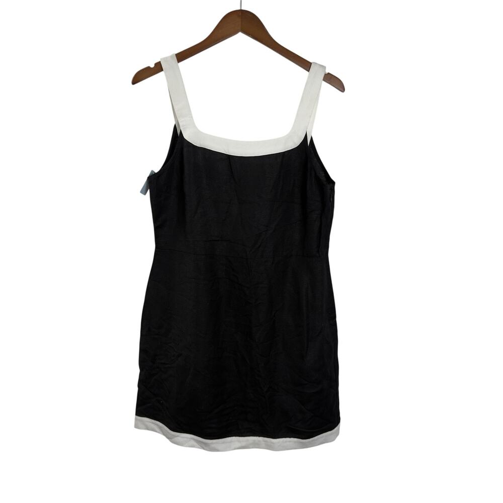 NWT Loft Women's Linen Blend Square Neck Mini Tank Dress LB3 Black/White Size 8P